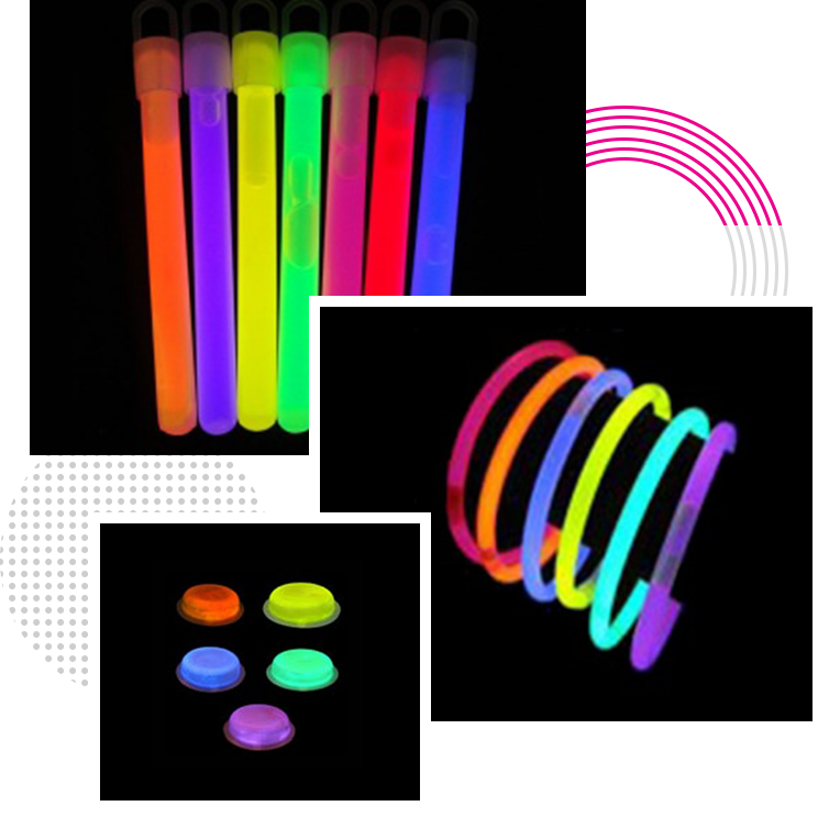 A bunch of glow sticks that are in the dark