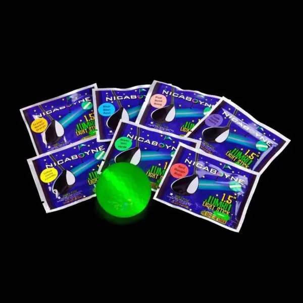 A group of cards with glow in the dark balls.