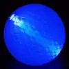 A blue ball is lit up in the dark.