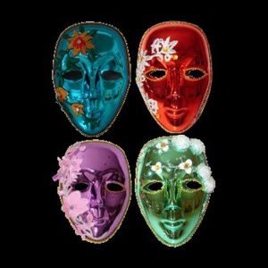 Four masks of different colors are shown in a row.