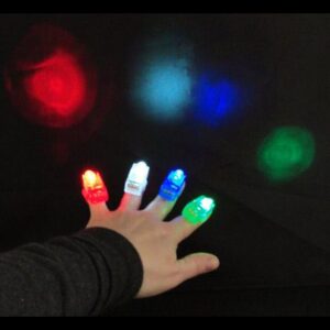 A person 's hand with four fingers and three lights on.