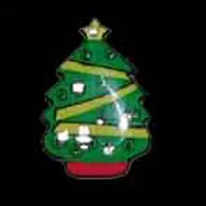 A christmas tree with yellow and green trim.