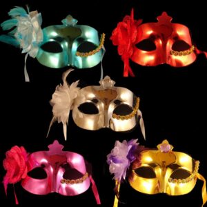 A group of five masks in different colors.