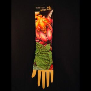 A picture of the back of a glove with a flower design on it.