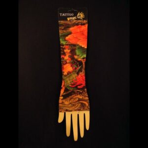 A long glove with a picture of leaves on it.